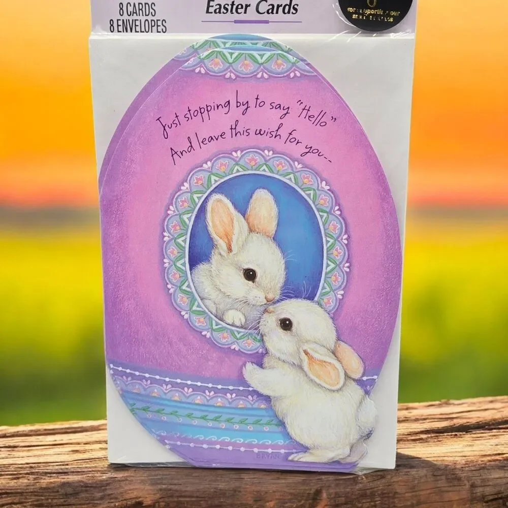 Sealed 8-Pack Vintage Hallmark Easter Cards Rabbits Decorative Egg Bunny House